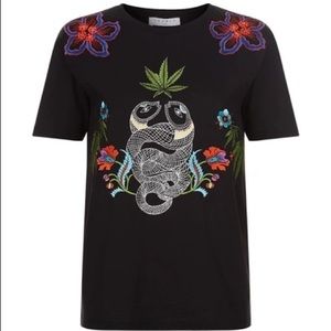 Sandro Jungle Embroidered T-shirt In Black
